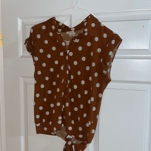Rust polka dot shirt with tie in back